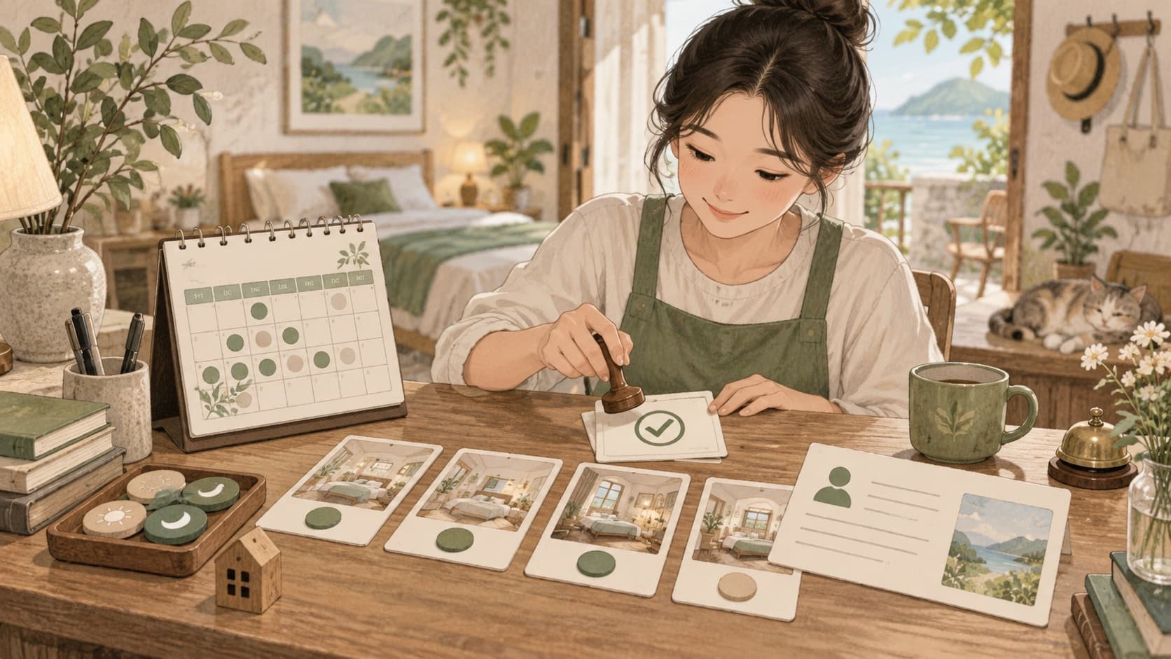 房东核对日期 价格与预订确认的概念插画