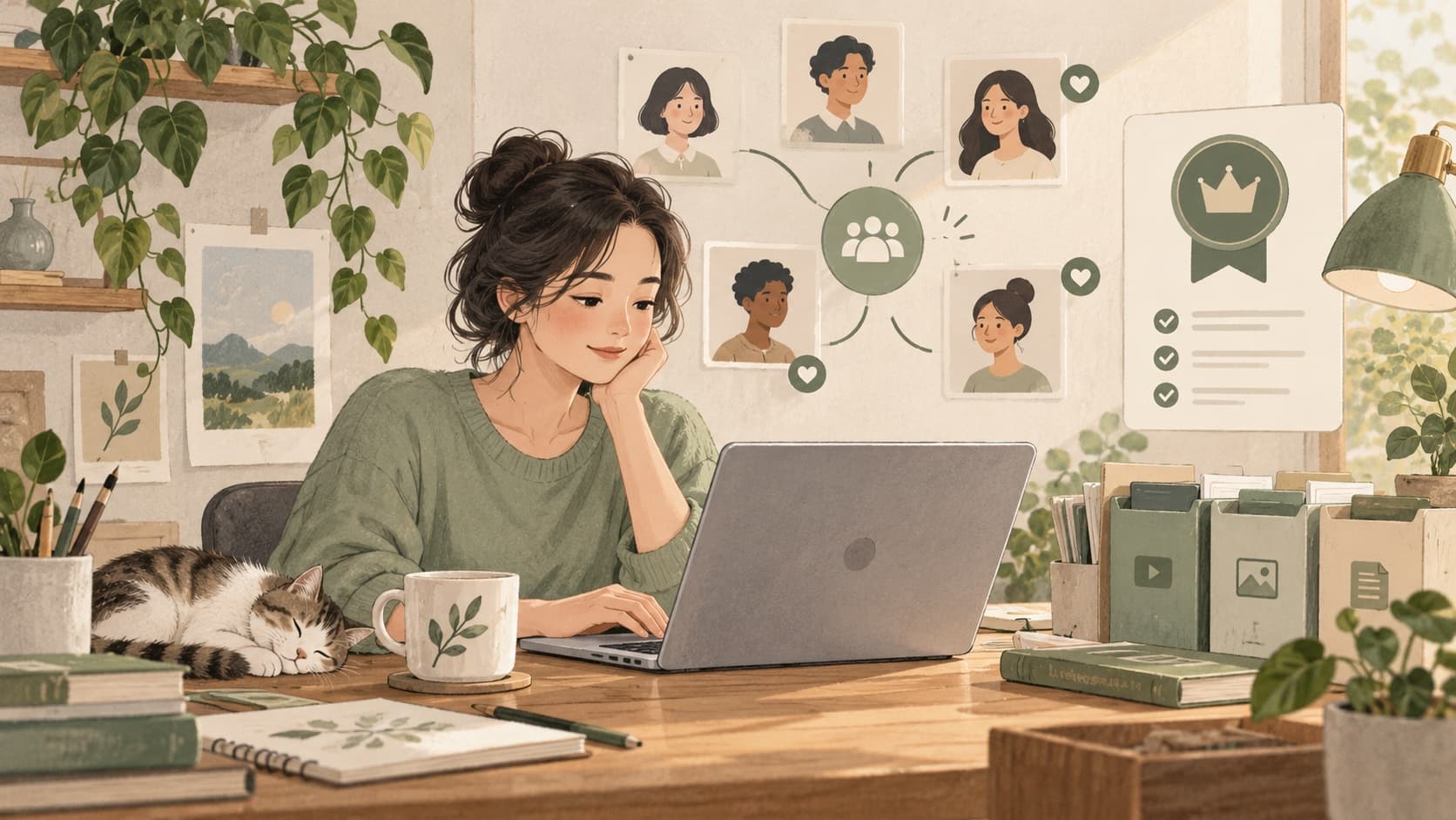 创作者组织客户会员与专属内容的概念插画